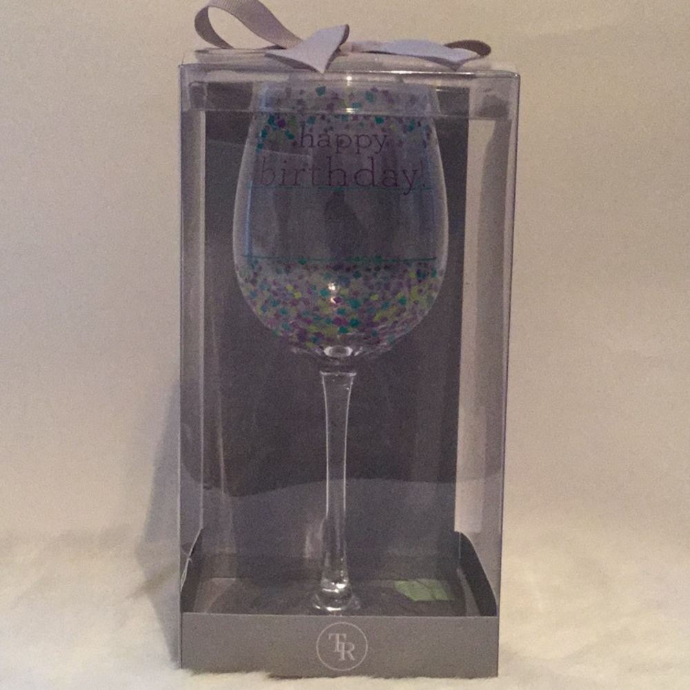 NIB Things remembered happy birthday wine glass